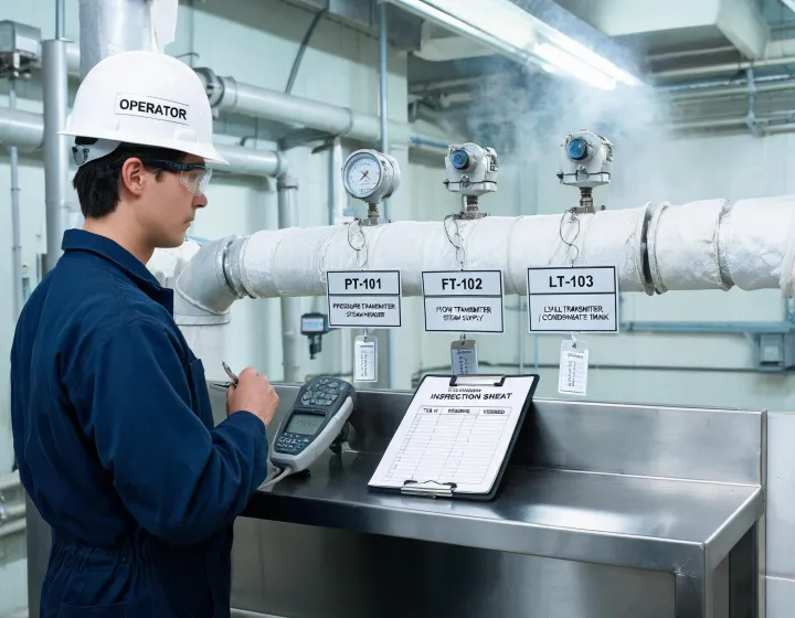 Process plant operator checking pressure flow and level transmitters